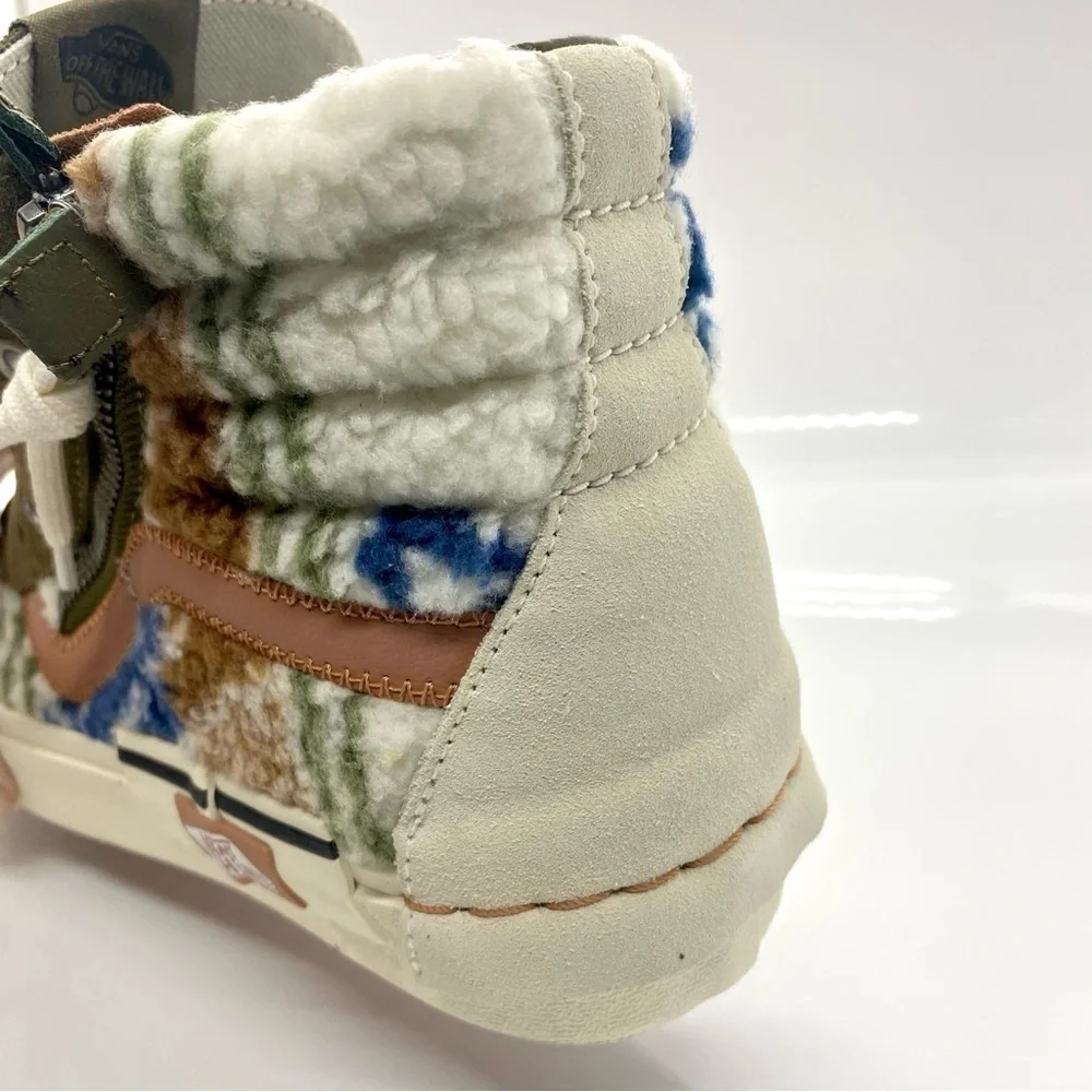 Vans Sk8-Hi Textile Tapestry Sherpa Leather High Top Sneakers Lace Up Zip Up 9